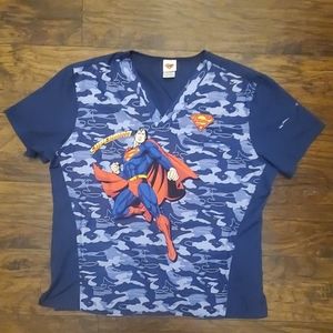 DC Comics "Superman" Blue Camouflage Scrub Top